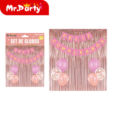 Kit Decoración "Feliz Cumpleaños" con Cortina y Globos Mr. Party