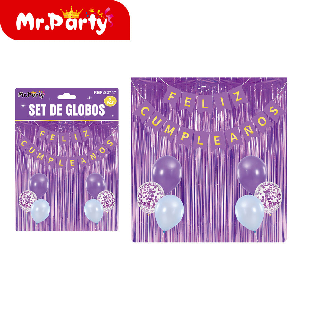 Kit Decoración "Feliz Cumpleaños" con Cortina y Globos Mr. Party