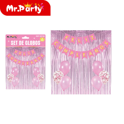 Kit Decoración "Feliz Cumpleaños" con Cortina y Globos  Mr. Party