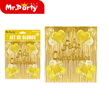 Kit Decoración "Feliz Cumpleaños" con Cortina y Globos  Mr. Party