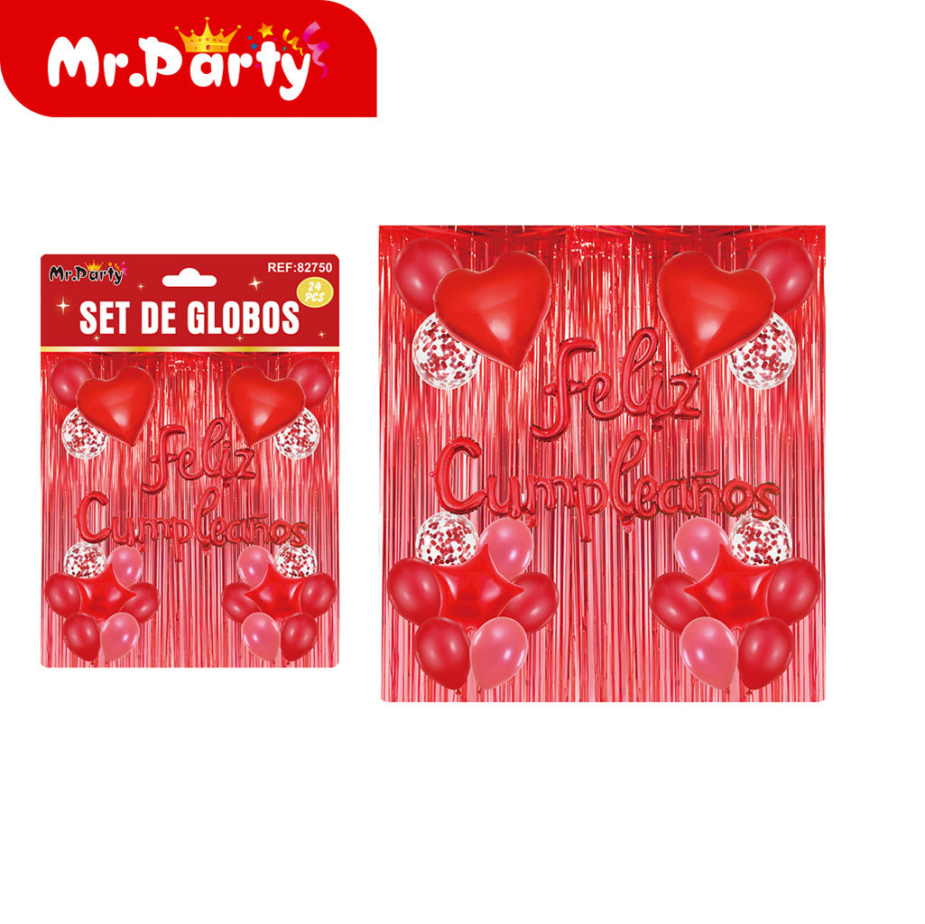 Kit Decoración "Feliz Cumpleaños" con Cortina y Globos  Mr. Party