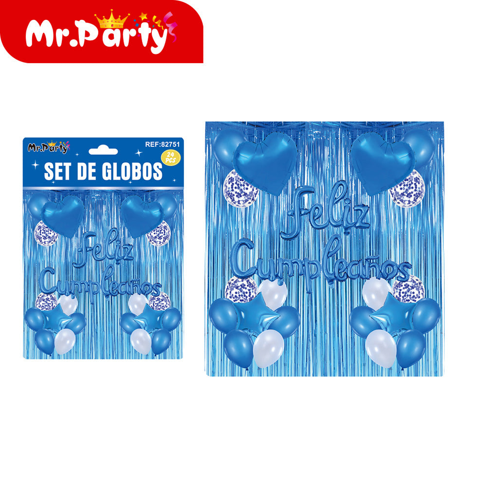 Kit Decoración "Feliz Cumpleaños" con Cortina y Globos  Mr. Party