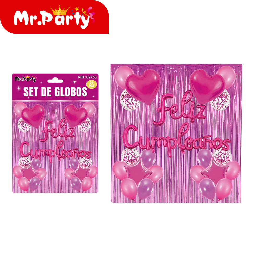 Kit Decoración "Feliz Cumpleaños" con Cortina y Globos  Mr. Party