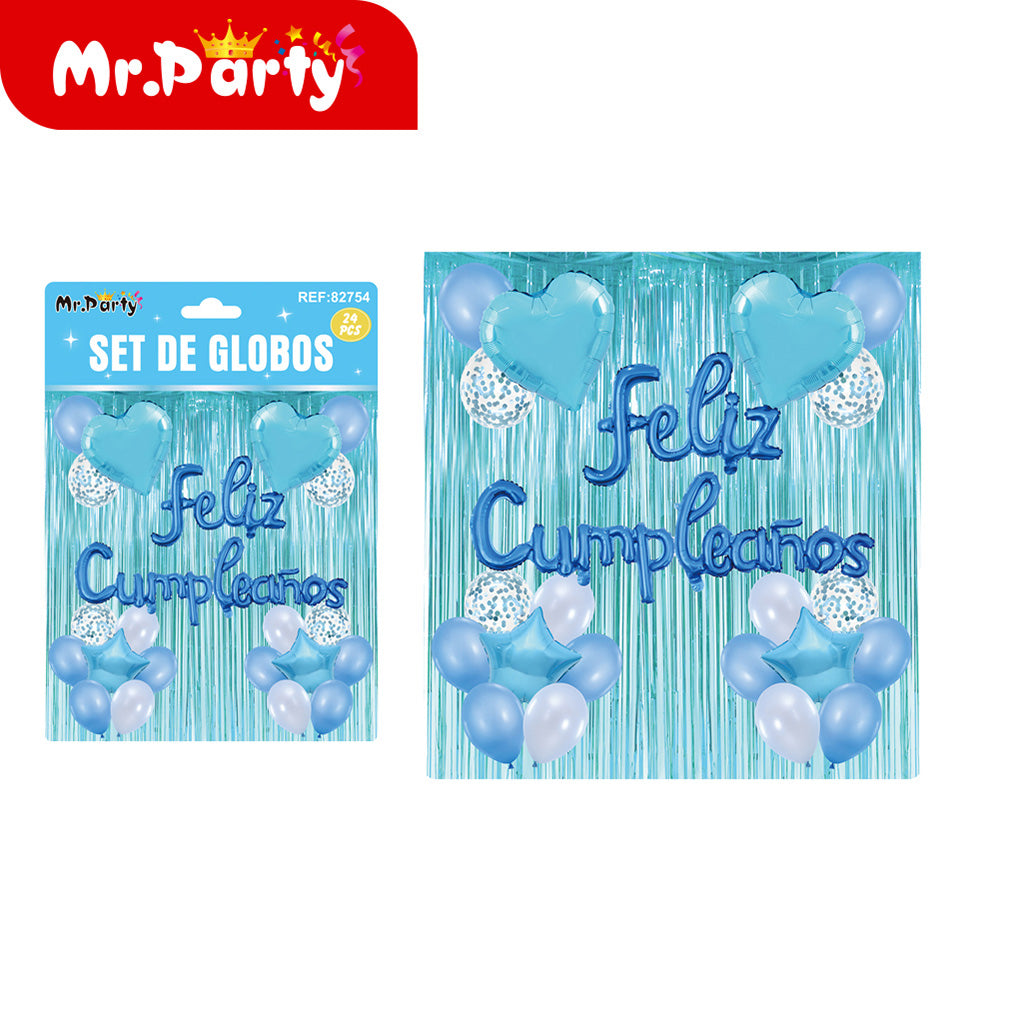 Kit Decoración "Feliz Cumpleaños" con Cortina y Globos  Mr. Party