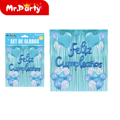 Kit Decoración "Feliz Cumpleaños" con Cortina y Globos  Mr. Party