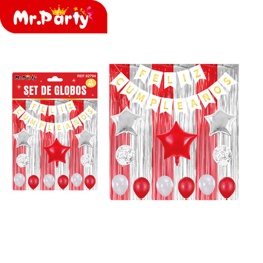 Juego de 15 piezas de seda para lluvia color rojo y plateado (12paquetes)