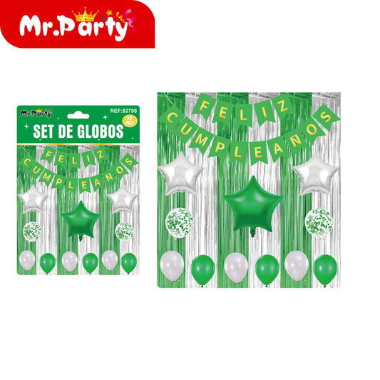 Juego de 15 piezas de seda para lluvia color plata y verde (12paquetes)