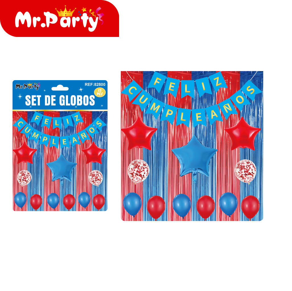 Juego de 15 piezas de seda de lluvia empalmada roja y azul (12paquetes)
