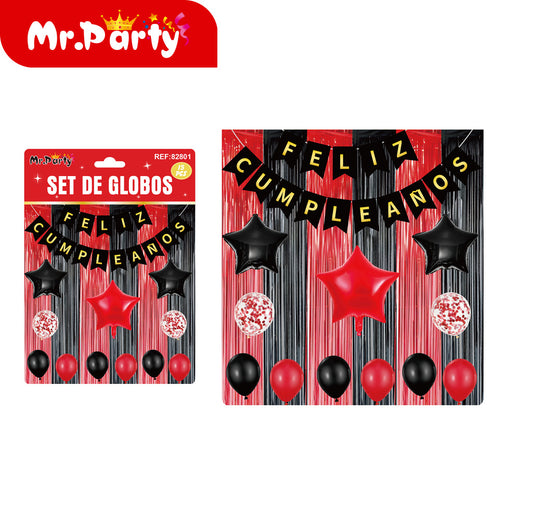 Juego de 15 piezas de seda de lluvia empalmada negra y roja (12paquetes)