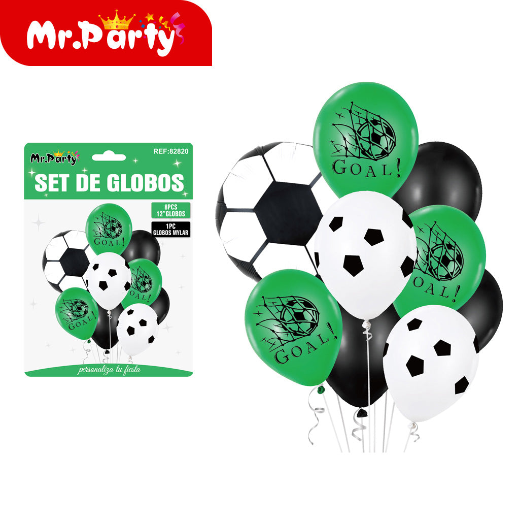 🏆⚽ Set de Globos Fútbol Mr. Party | Trofeo Campeón #1 + Balón + Arco “Feliz Cumpleaños” 🎈💚🖤✨