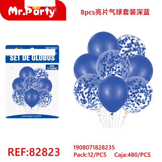Juego de 8 globos de lentejuelas azul oscuro (12paquetes)