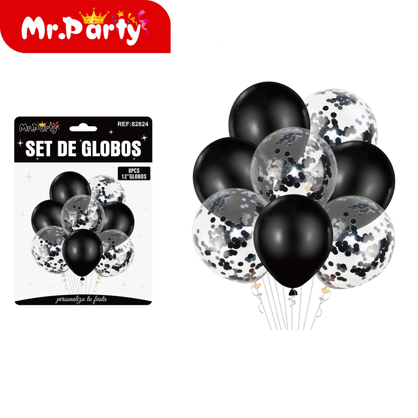 Set de Globos 12” con Confeti | 8 pzas + Opción Mylar | Decoración Fiesta