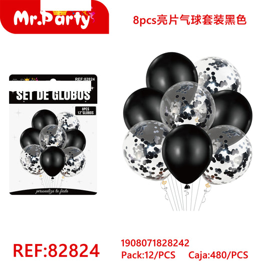 Juego de 8 globos de lentejuelas negros (12paquetes)