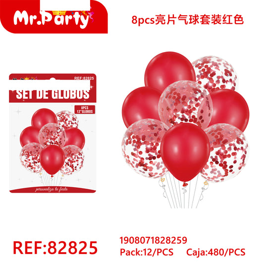 Juego de 8 globos de lentejuelas rojos (12paquetes)