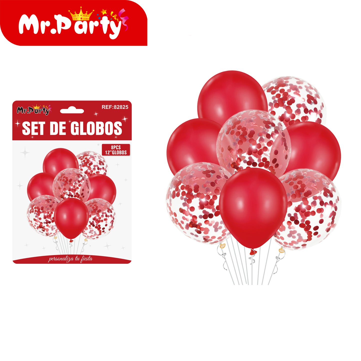 Set de Globos 12” con Confeti | 8 pzas + Opción Mylar | Decoración Fiesta