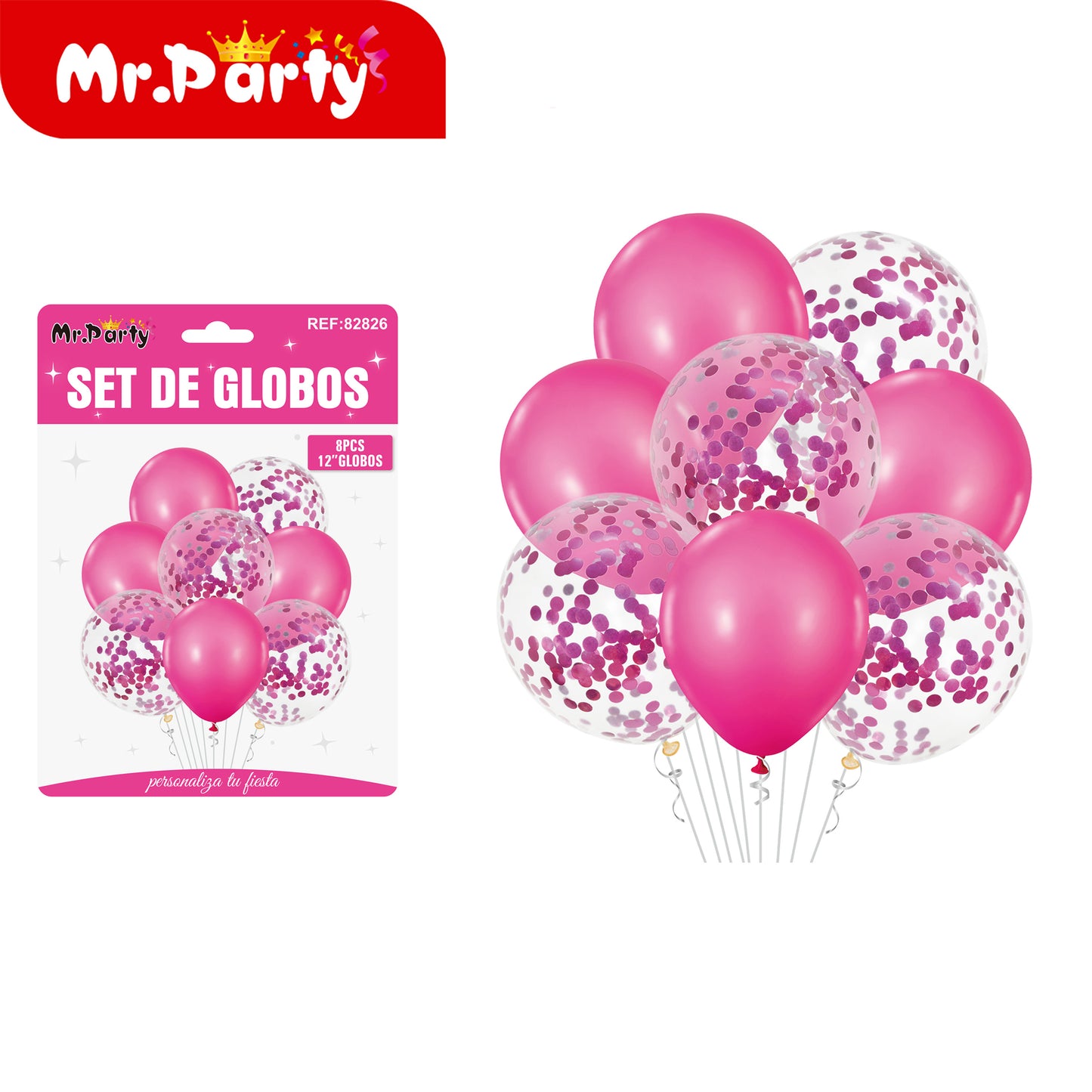 Set de Globos 12” con Confeti | 8 pzas + Opción Mylar | Decoración Fiesta