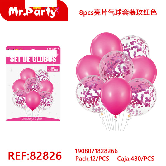 Juego de 8 globos de lentejuelas de color rosa y rojo (12paquetes)