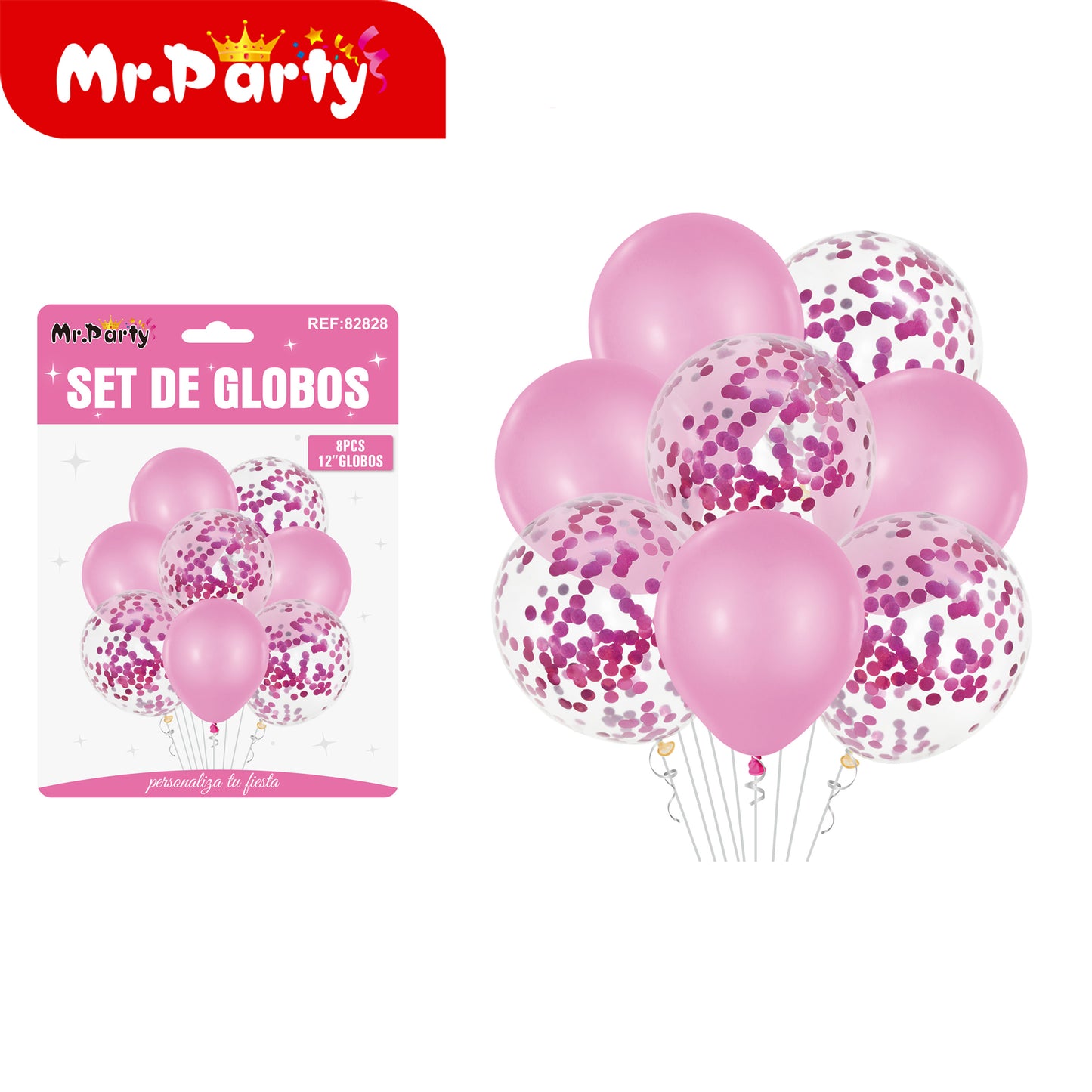 Set de Globos 12” con Confeti | 8 pzas + Opción Mylar | Decoración Fiesta