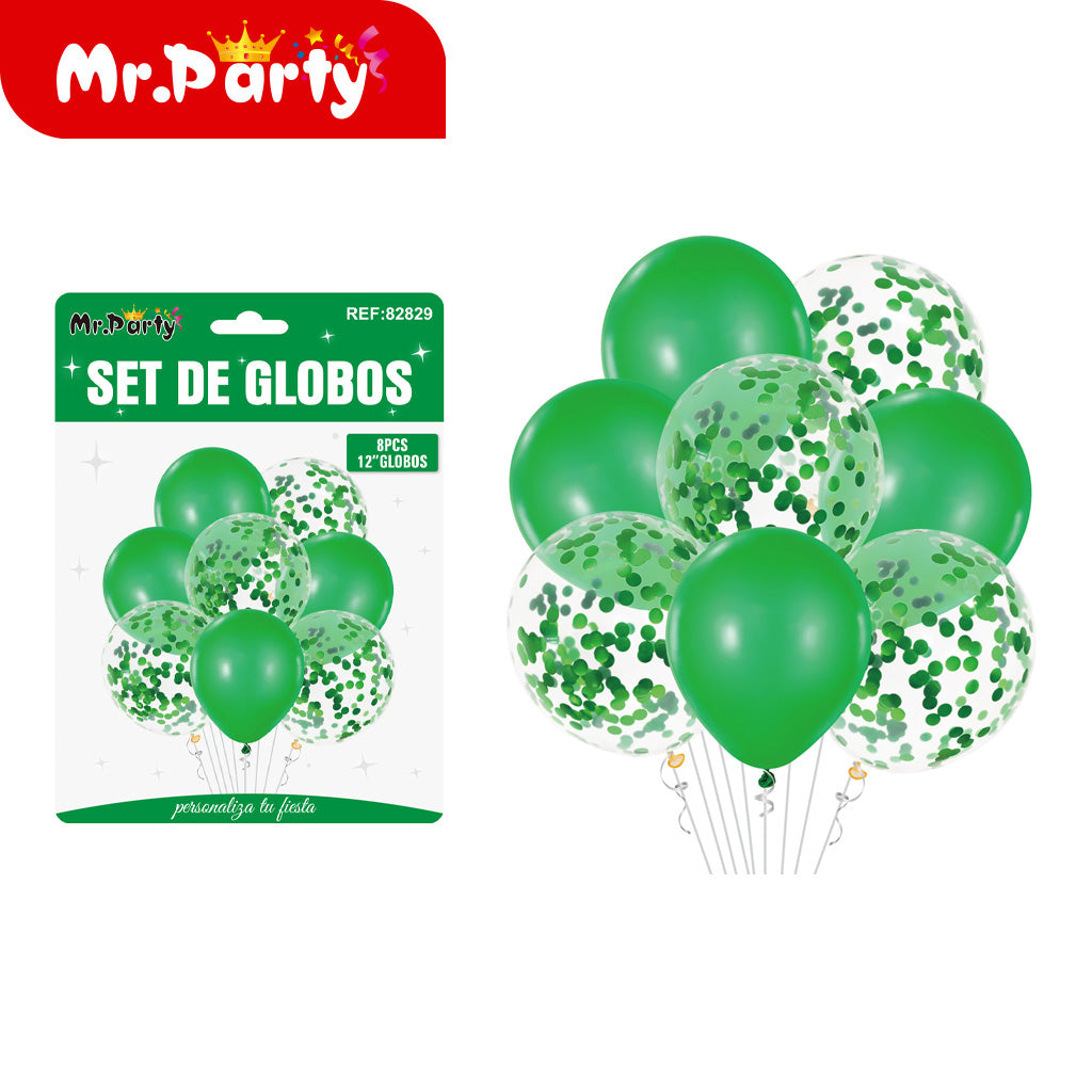 Set de Globos 12” con Confeti | 8 pzas + Opción Mylar | Decoración Fiesta