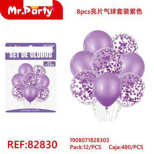 Juego de 8 globos de lentejuelas morados (12paquetes)