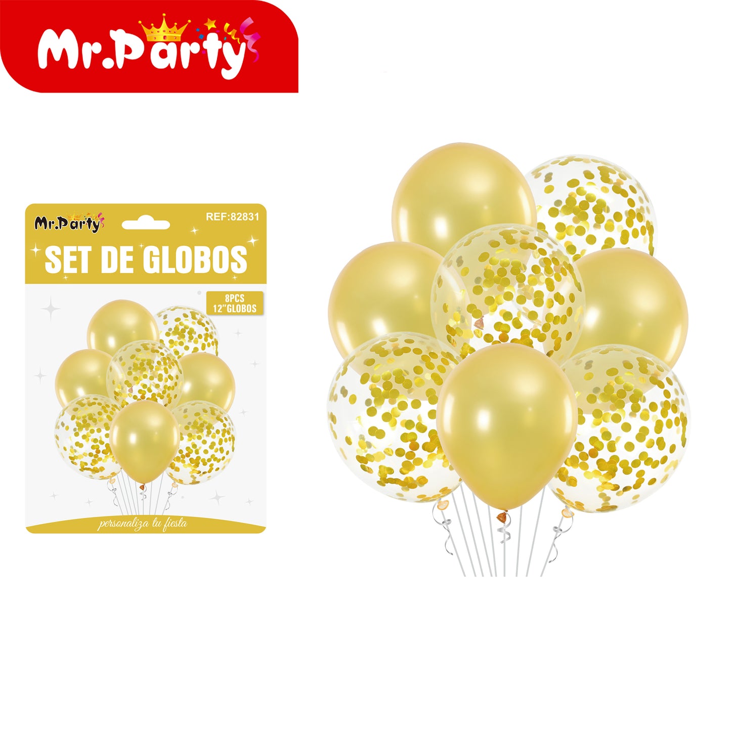 Set de Globos 12” con Confeti | 8 pzas + Opción Mylar | Decoración Fiesta