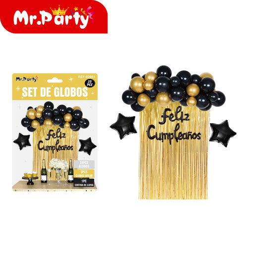 Juego de globos de lluvia negro y dorado (12paquetes)