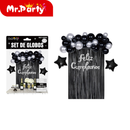 Juego de globos de lluvia negros y plateados (12paquetes)