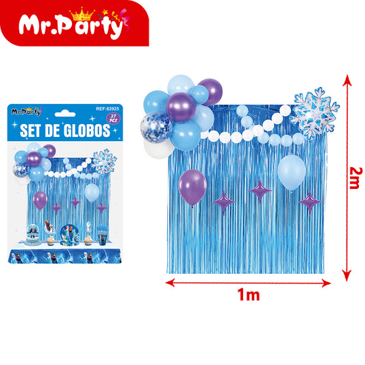 Set de Globos + Cortina Metálica (37 pzs) | Fondo Photo Booth para Fiesta 🎈✨