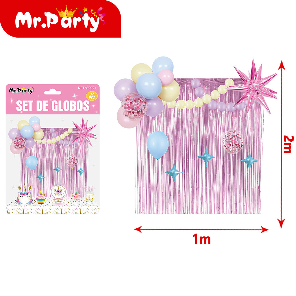 Set de Globos + Cortina Metálica (37 pzs) | Fondo Photo Booth para Fiesta 🎈✨