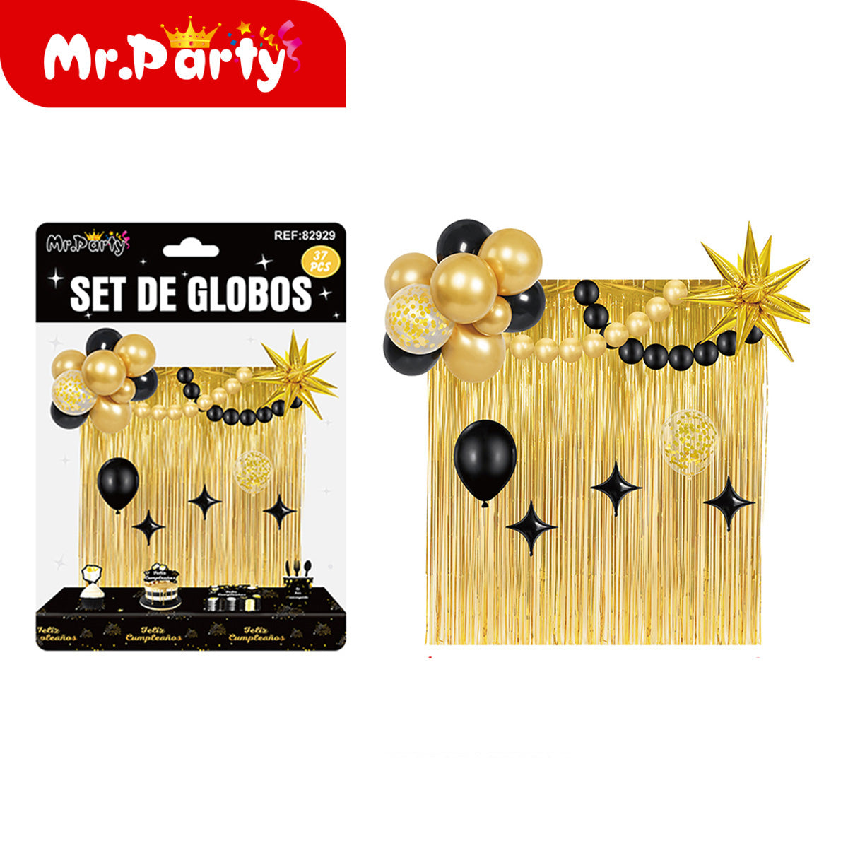 Set de Globos + Cortina Metálica (37 pzs) | Fondo Photo Booth para Fiesta 🎈✨