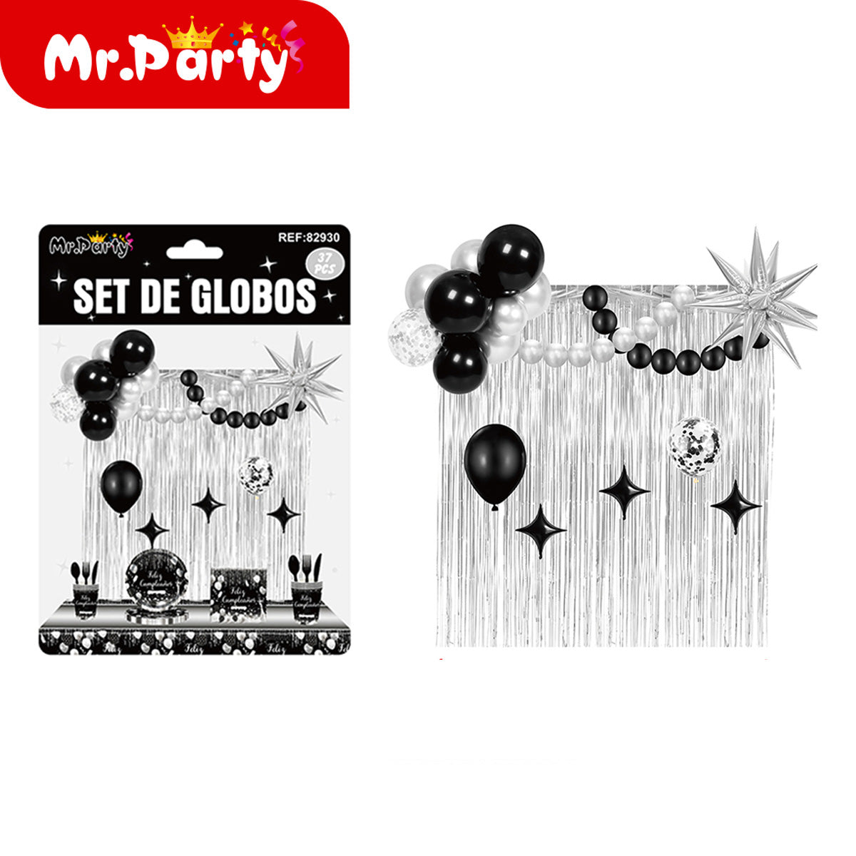 Set de Globos + Cortina Metálica (37 pzs) | Fondo Photo Booth para Fiesta 🎈✨