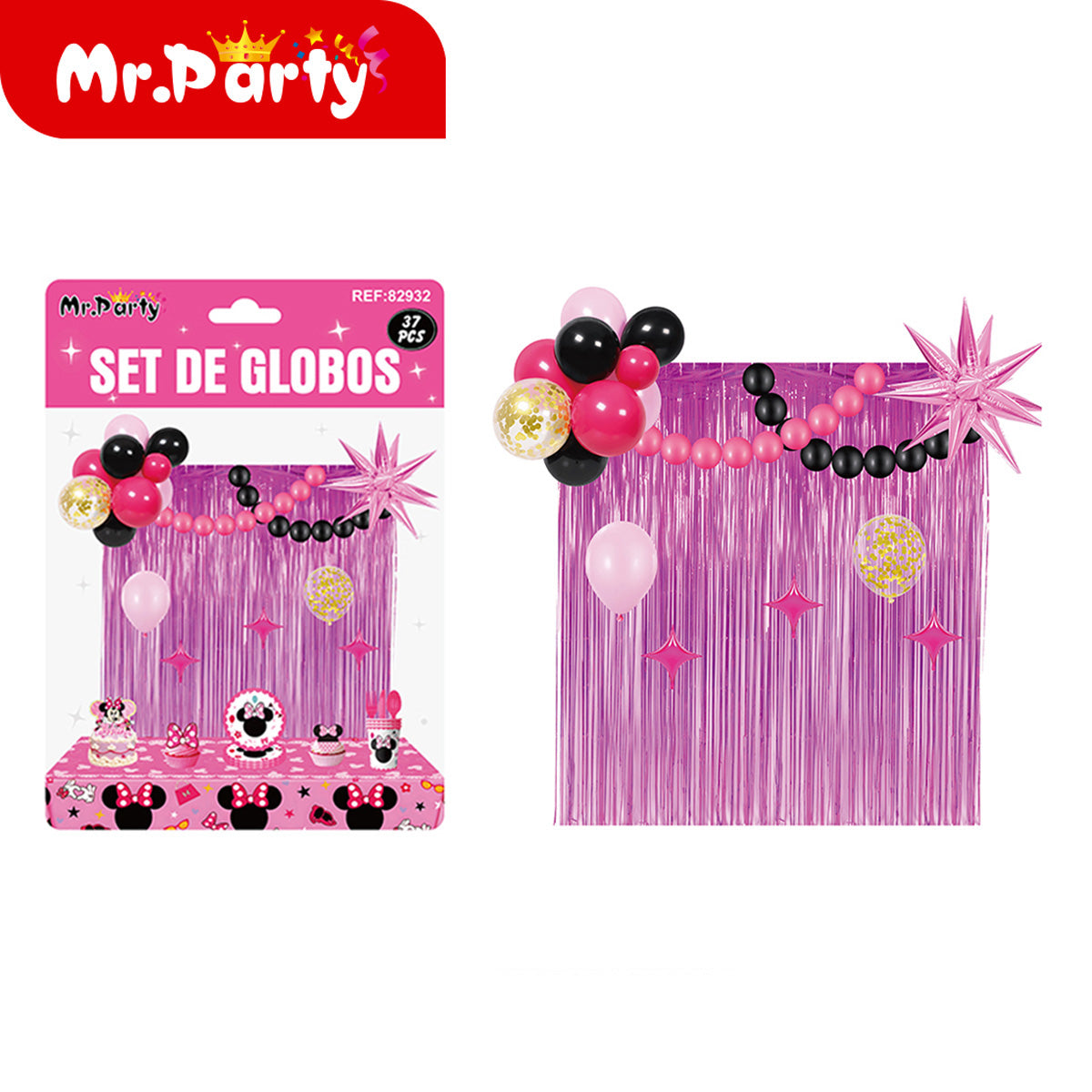 Set de Globos + Cortina Metálica (37 pzs) | Fondo Photo Booth para Fiesta 🎈✨