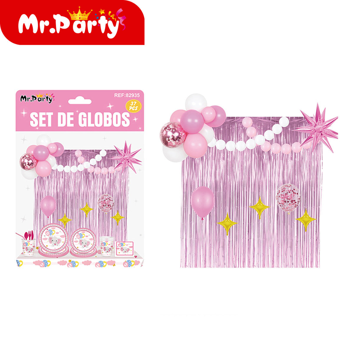 Set de Globos + Cortina Metálica (37 pzs) | Fondo Photo Booth para Fiesta 🎈✨