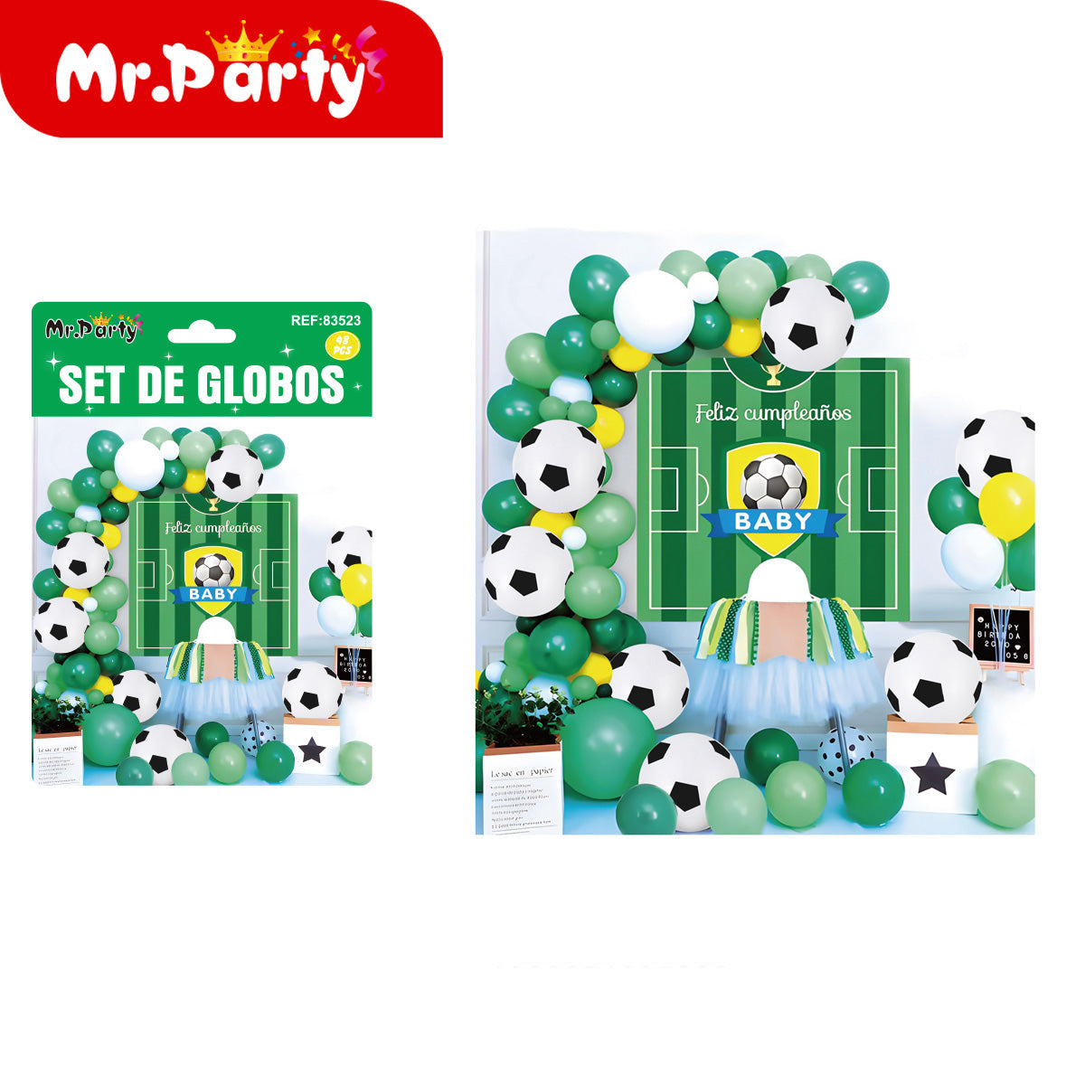🎉⚽ Kit Decoración Cumpleaños Futbolero | Set de Globos + Guirnalda “Feliz Cumpleaños” + Backdrop | Verde/Negro/Oro