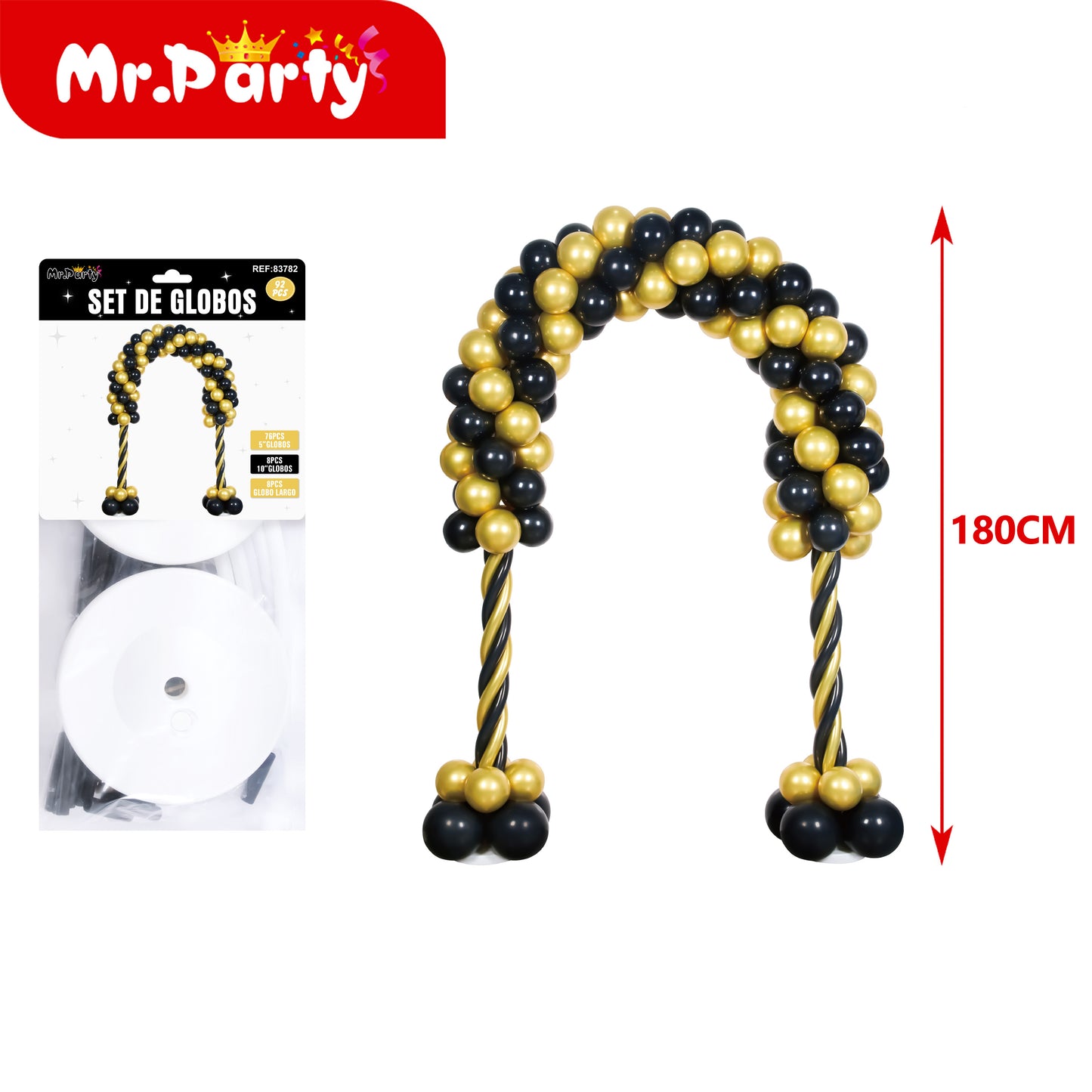 Kit Arco de Globos 180cm con Estructura 🎈✨ Set Decorativo Completo (92 pzas) -Mr. Party