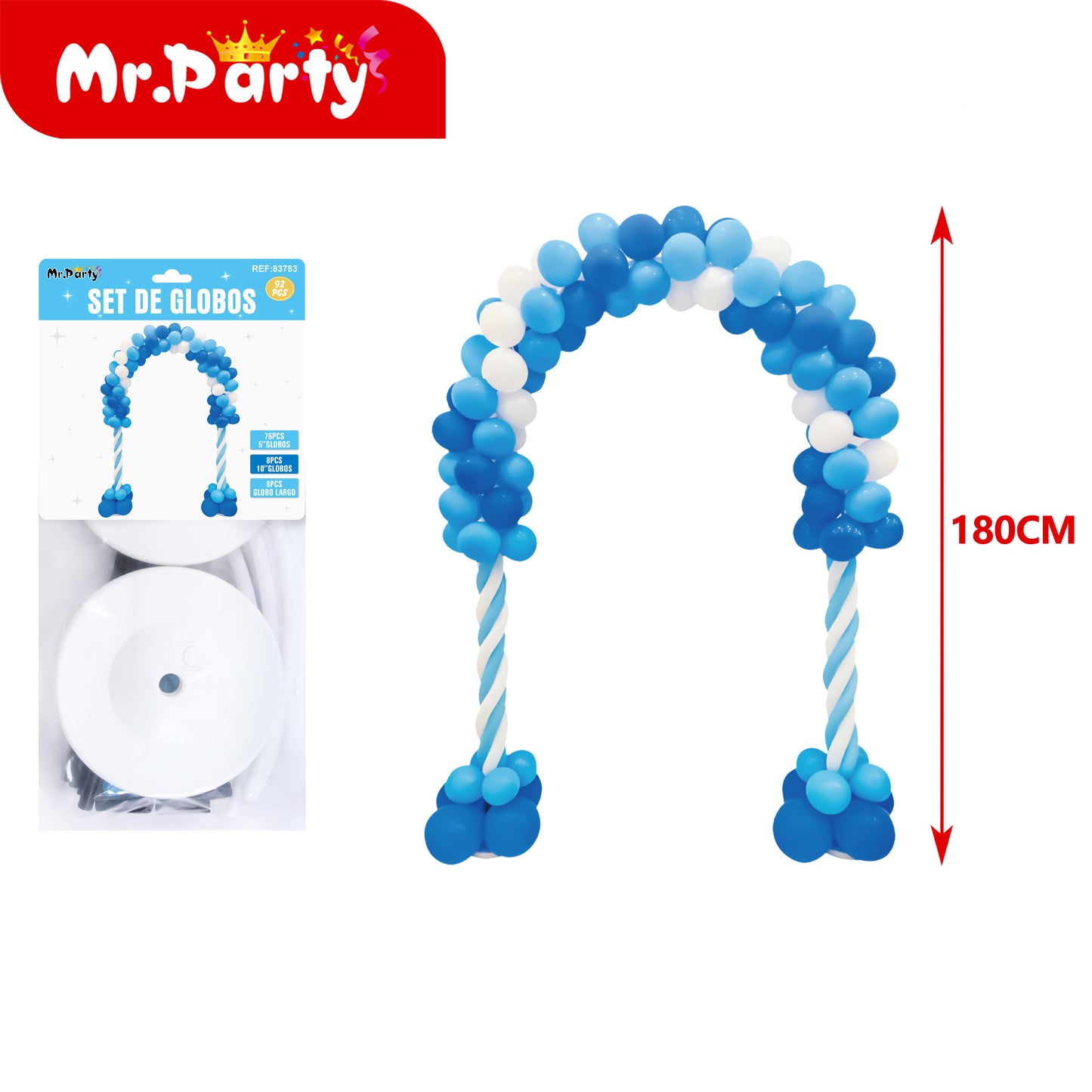 Kit Arco de Globos 180cm con Estructura 🎈✨ Set Decorativo Completo (92 pzas) -Mr. Party