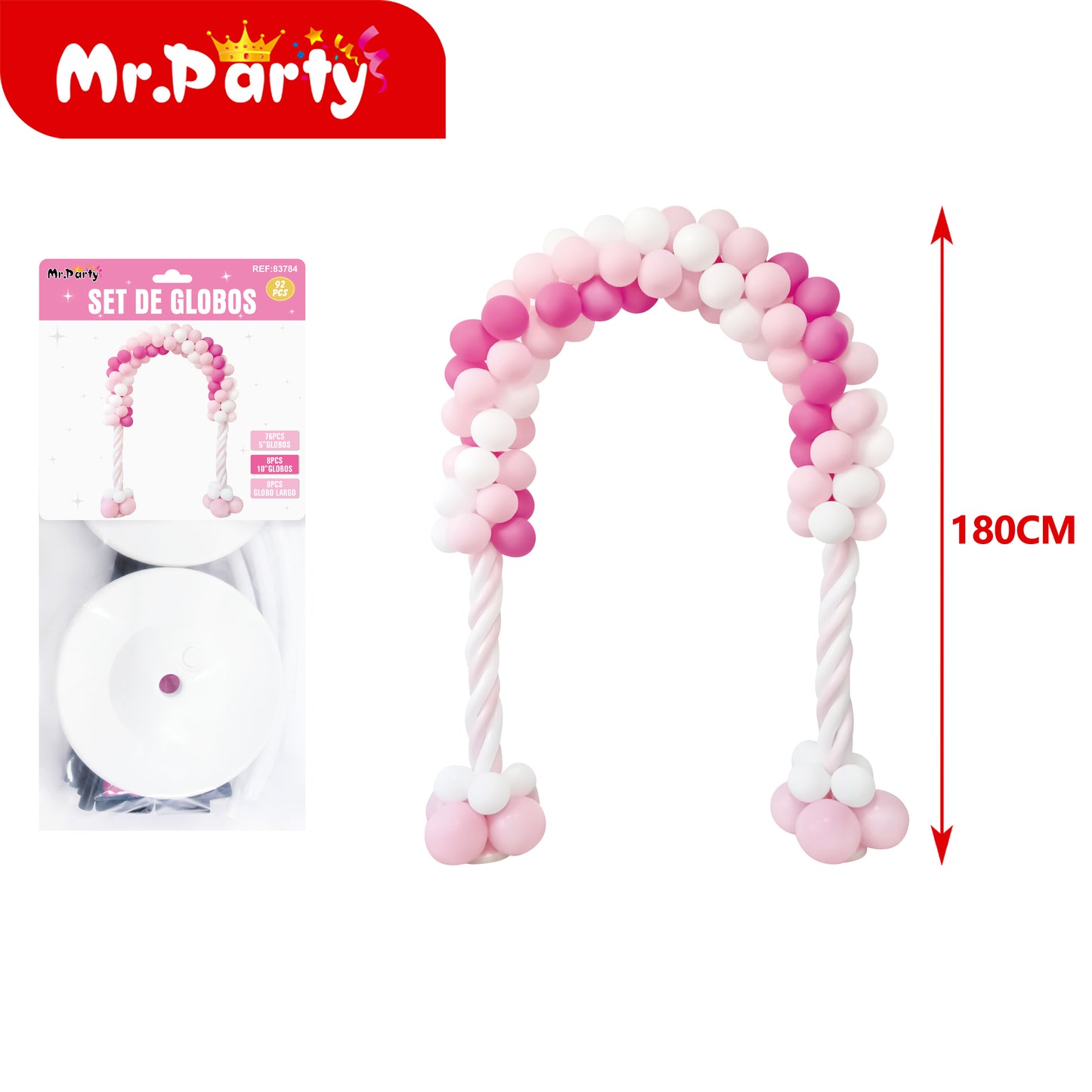 Kit Arco de Globos 180cm con Estructura 🎈✨ Set Decorativo Completo (92 pzas) -Mr. Party