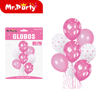 Set de Globos "Es Niña" o "Es Niño" del #12" Paquete con 8 Piezas y 1 Mylar Mr. Party