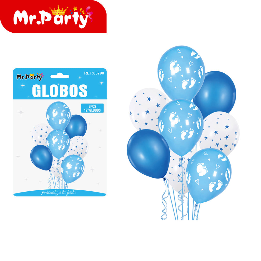Set de Globos "Es Niña" o "Es Niño" del #12" Paquete con 8 Piezas y 1 Mylar Mr. Party