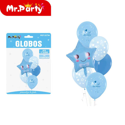 Set de Globos "Es Niña" o "Es Niño" del #12" Paquete con 8 Piezas y 1 Mylar Mr. Party