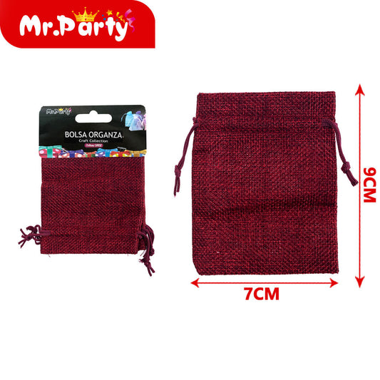 Bolsa de lino sintético de 7 x 9 cm 3 piezases/tarjeta roja (12paquetes)
