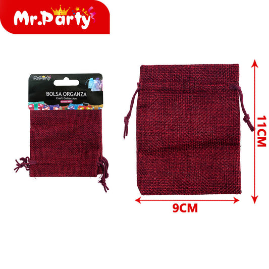 Bolsa de lino sintético de 9 x 11 cm 3 piezases/tarjeta roja (12paquetes)
