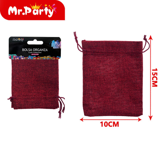 Bolsa de lino sintético de 10 x 15 cm 2 piezases/tarjeta roj (12paquetes)