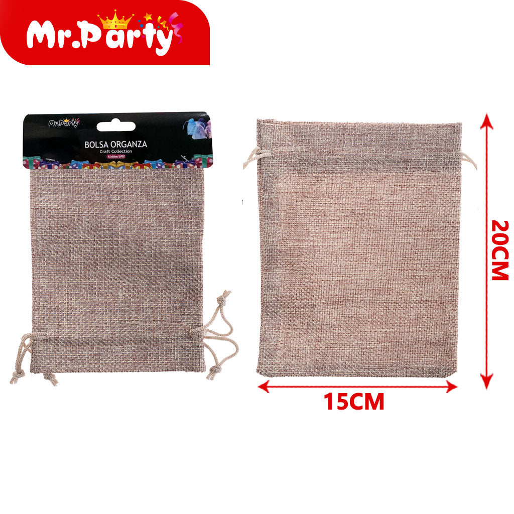 Bolsa de lino sintético de 15 x 20 cm 2 piezases color caqui (12paquetes)