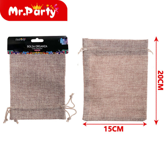 Bolsa de lino sintético de 15 x 20 cm 2 piezases color caqui (12paquetes)