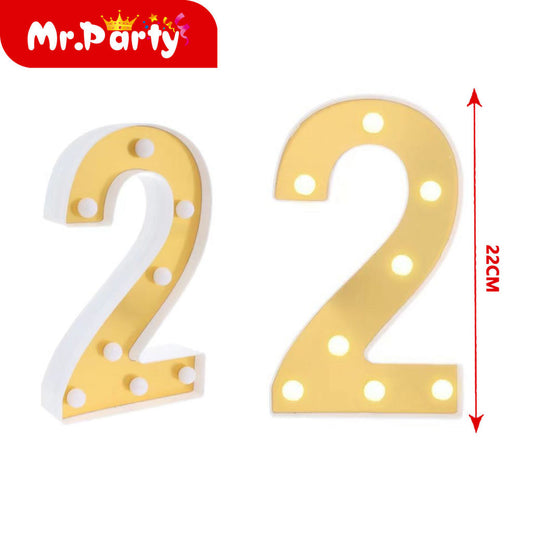 número 2 dorado de 22 cm con luz (12paquetes)