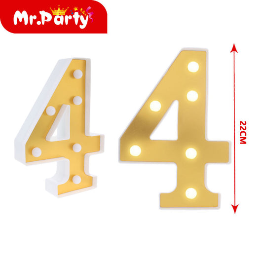 número 4 dorado de 22 cm con luz (12paquetes)