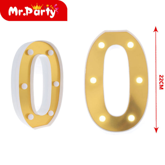 número 0 dorado de 22 cm con luz (12paquetes)