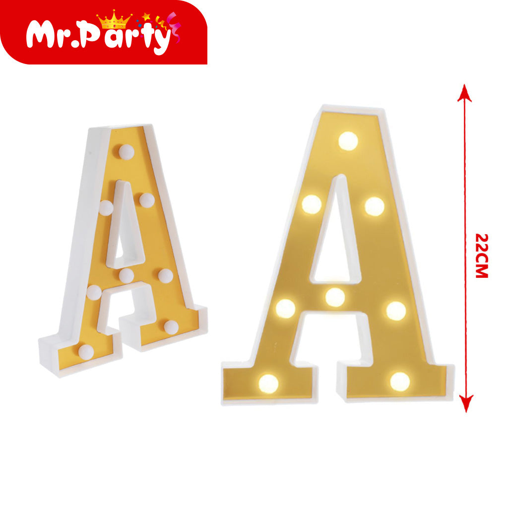 Letra a dorada de 22 cm con luz (12paquetes)