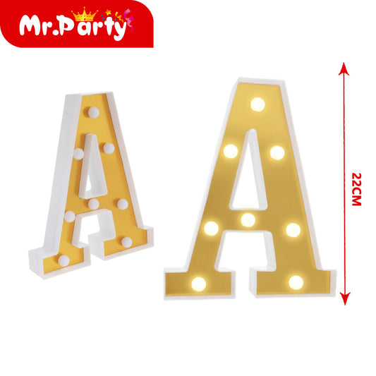 Letra a dorada de 22 cm con luz (12paquetes)